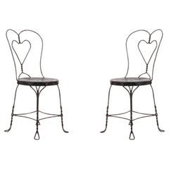 Chaise d'appoint victorienne en fil de fer peint, avec dossier en forme de cœur, XIXe siècle