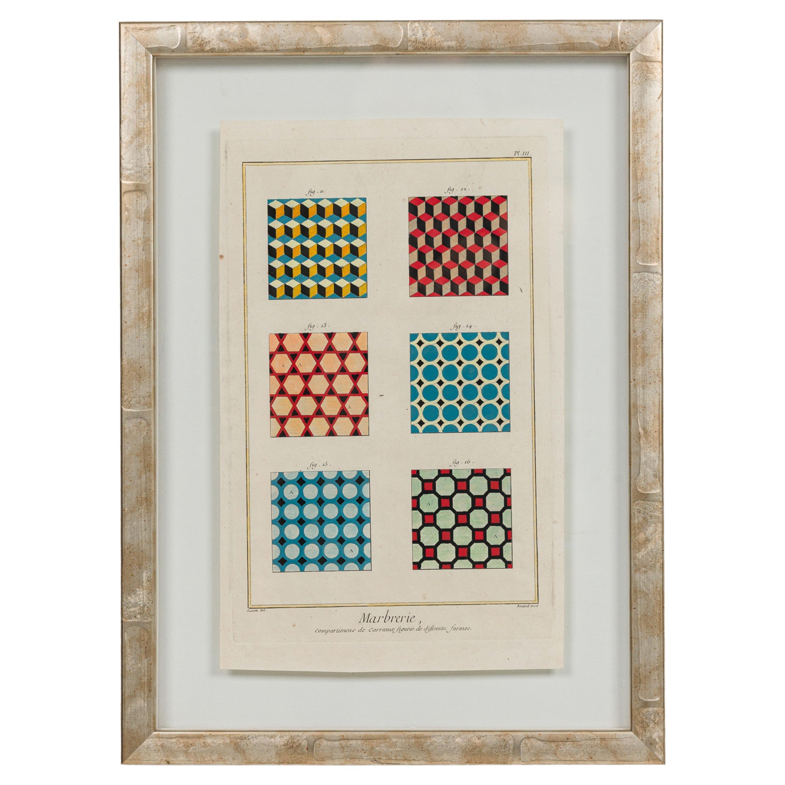 Framed French Baroque Style Painted Print Plate III, 20th Century