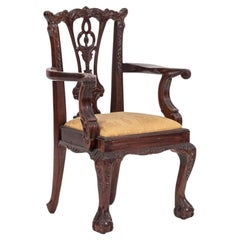 Chippendale Style Mahogany Child's Arm Chair, Slip Seat, 20th Century