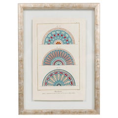 French Baroque Style Painted Print, Plate VI, 20th Century, Framed