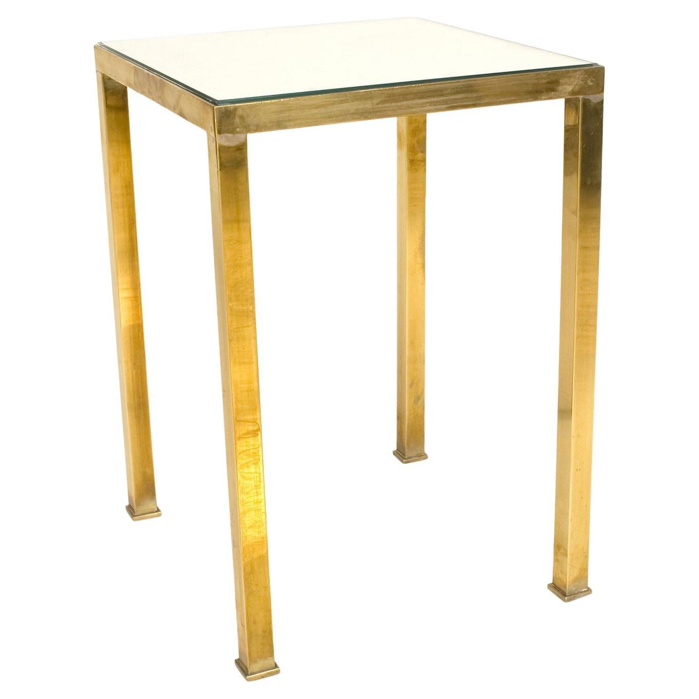 Modern Low Square Brass Table with Mirror Top, USA Design