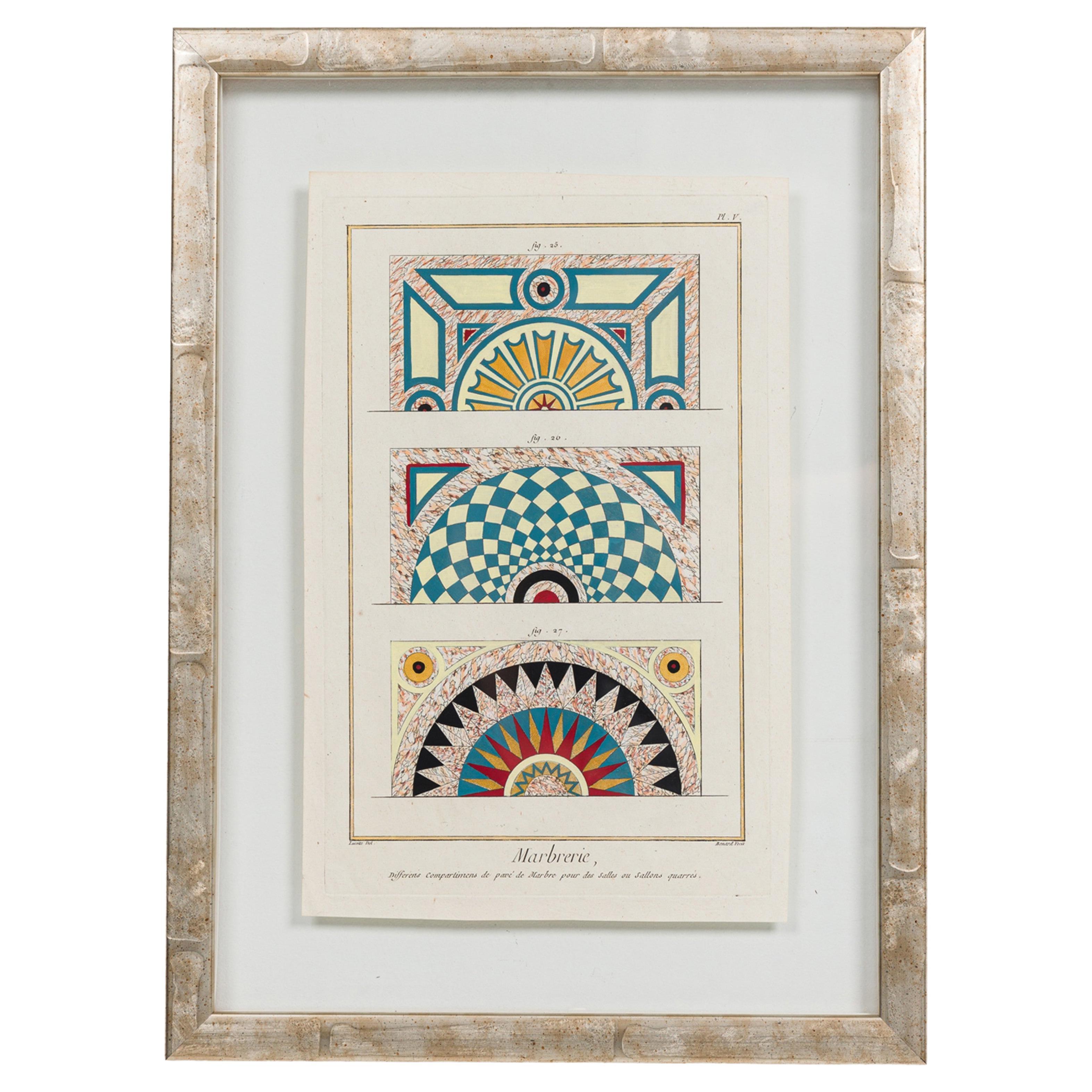 French Baroque Style Painted Marble Print, Plate V, 20th Century For Sale
