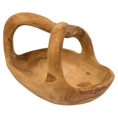 Rustic Modern Olive Wood Basket, Carved Design, USA, 20th Century
