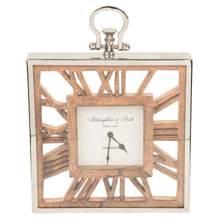 Rustic Continental-Style Square Wall Clock, Carved Wood, 19th Century For Sale