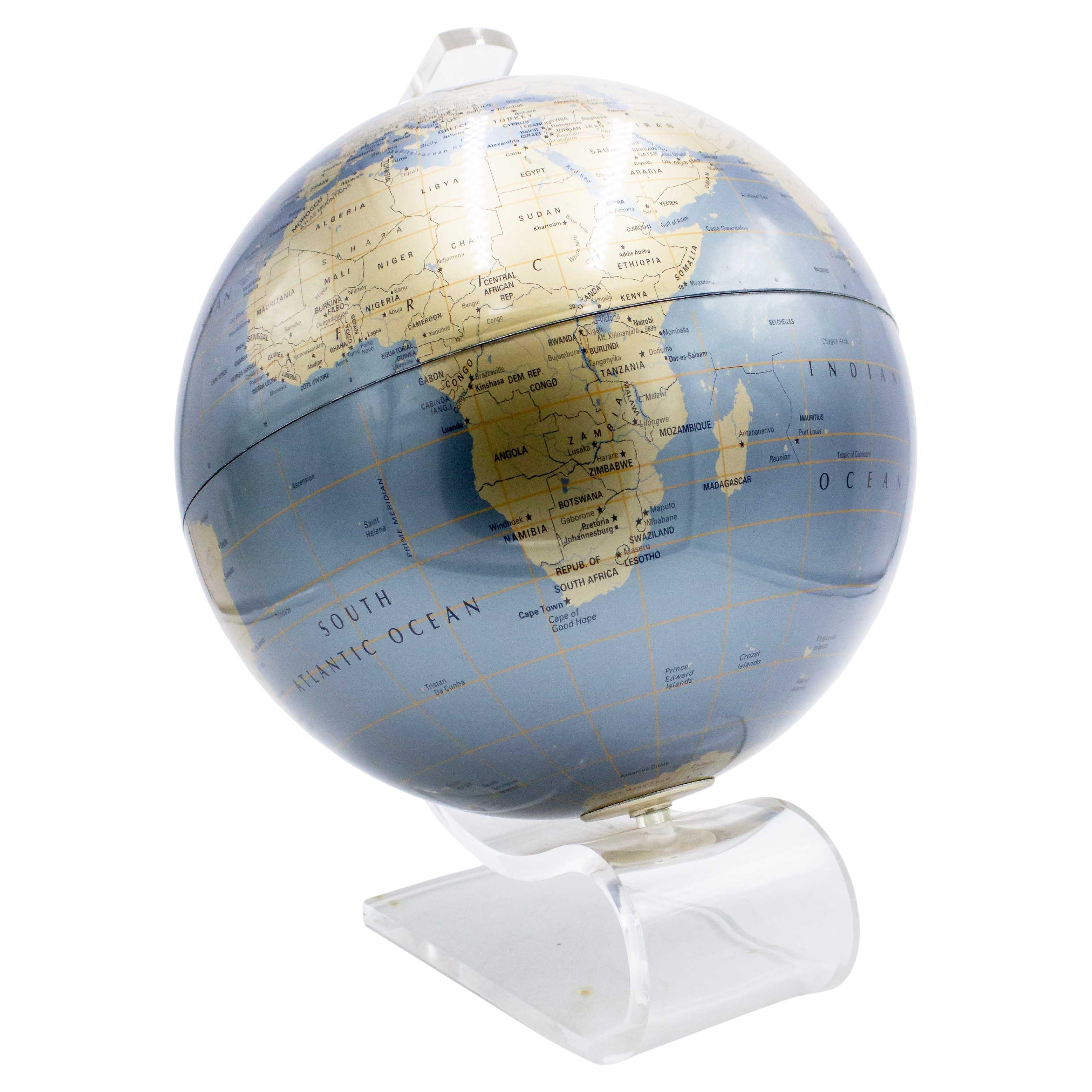 Mid-Century Modern American Metal Globe on Lucite Stand