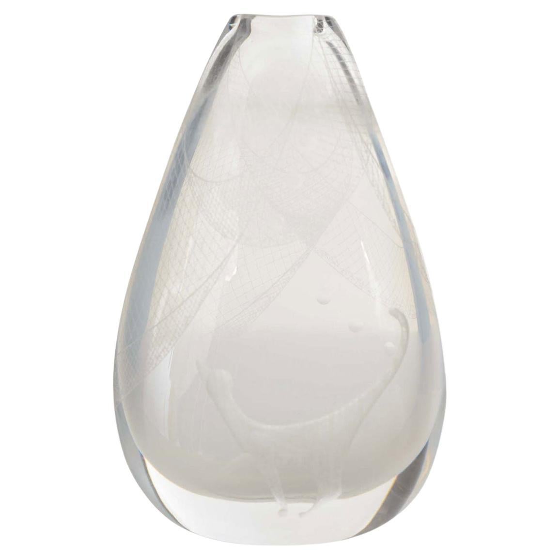Vintage Etched Glass Teardrop Vase, Modern Design, 20th Century