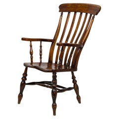 Fauteuil américain du XIXe siècle de style victorien en chêne, avec dossier à lattes incurvées