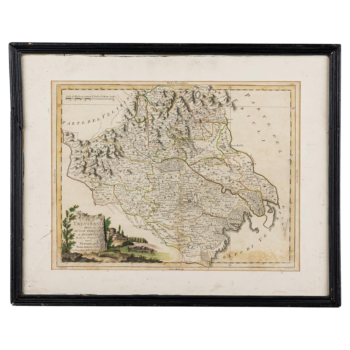 19th Century Italian Neoclassical Framed Regional Map Print For Sale