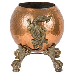 19th Century Japanese Hammered Copper Cachepot with Bronze Feet