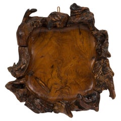 Vassoio rustico in legno di radica, con bordi rialzati, stile antico, fine del XIX secolo