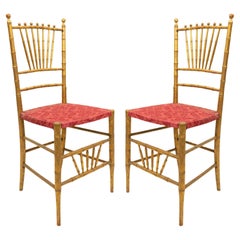 Gilt Faux Bamboo Side Chair with Red Velvet Seat, 20th Century
