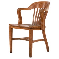 American Victorian Oak Slat Back Armchair, 19th Century, USA, Vintage