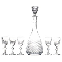 Vintage Czech Cut Crystal Decanter Set with 5 Cordial Glasses