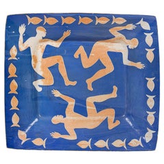 Mid-Century American Ceramic Wall Plaque with 3 Beaded Figures