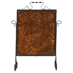 19th Century English Arts & Crafts Fire Screen, Wrought Iron & Copper