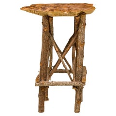 Rustic Adirondack Side Table with Petrified Wood Top, 20th Century