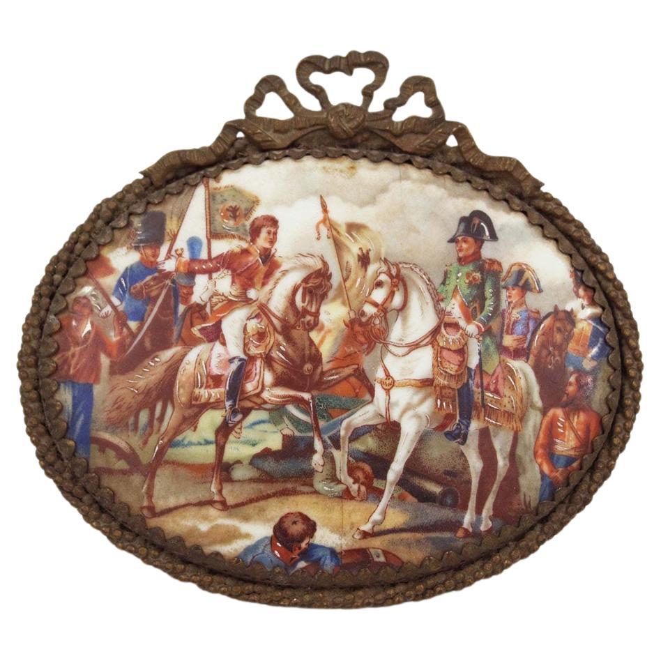 Miniature Painted Porcelain Plaque of Napoleon, 19th Century, Framed For Sale