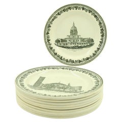 Set of Ten Victorian Creamware Plates, Black and White, 19th Century