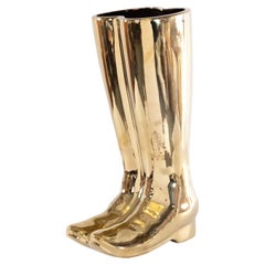 Brass Rainboot-Shaped Umbrella Stand, Modern Design, 20th Century, USA