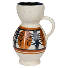 Mid-Century Israeli Lapid Glazed Pitcher with Hand-Painted Leaf Motif