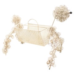 Italian Mid-Century Modern White Painted Wire Poodle Magazine Rack