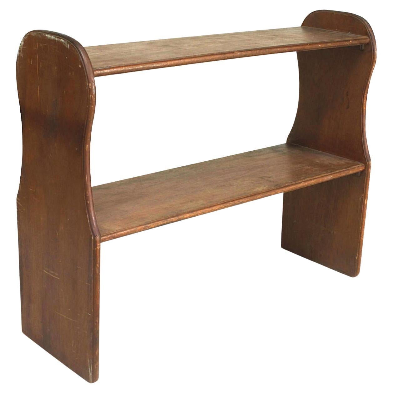 Rustic American Two-Tier Bookshelf in Stained Pine, Early 20th Century