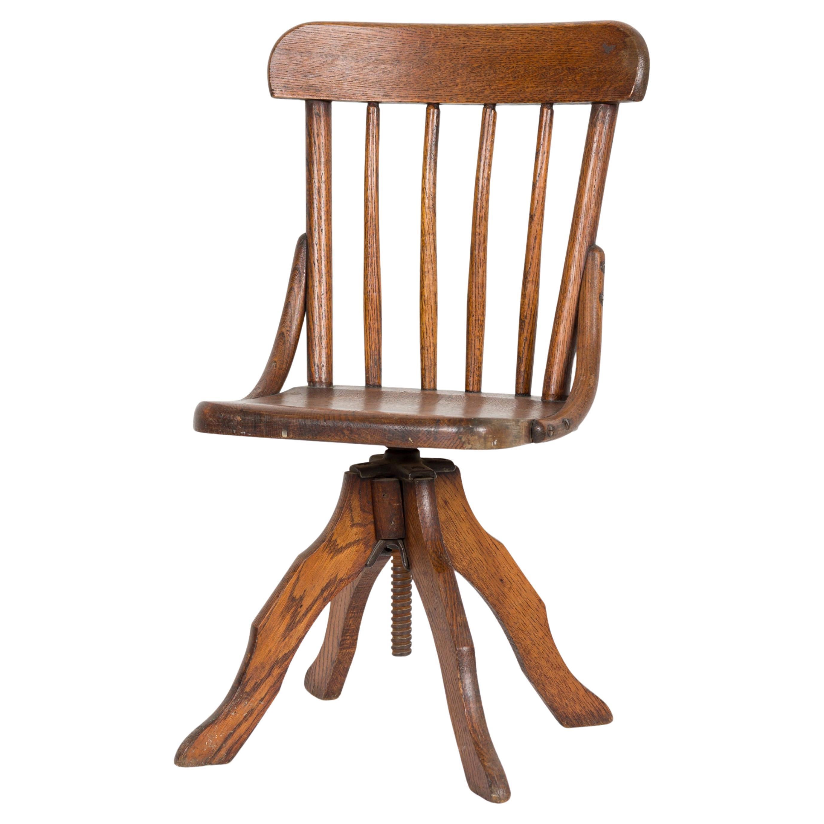 19th Century Victorian Oak Child Swivel Desk Chair with Spindle Back