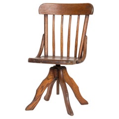 19th Century Victorian Oak Child Swivel Desk Chair with Spindle Back