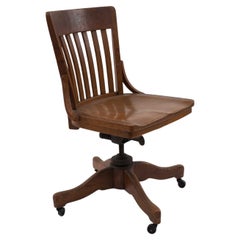 19th Century American Victorian Oak Swivel Chair with Slat Back