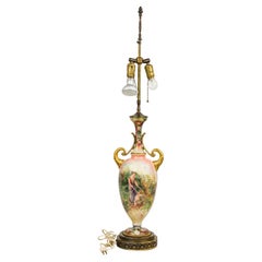 19th Century English Victorian Table Lamp, Beige Ceramic Urn & Brass