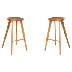 20th Century Pair of Contemporary Pine Wood Tractor Seat Bar Stools