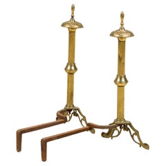 19th Century English Victorian Brass Andirons with Fluted Design