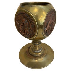 Rustic Brass Container with Copper Medallions, German, 19th Century