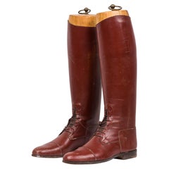Victorian Brown Leather Equestrian Riding Boots with Brass Pull