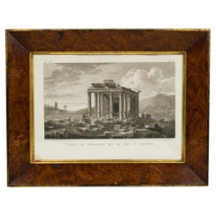 Gerahmte italienische Lithografie im neoklassizistischen Stil, 19. Jahrhundert, Rahmen aus Wurzelholz