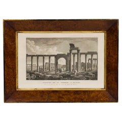 Framed Italian Neo-Classic Lithograph, 19th Century, Burl Wood Frame