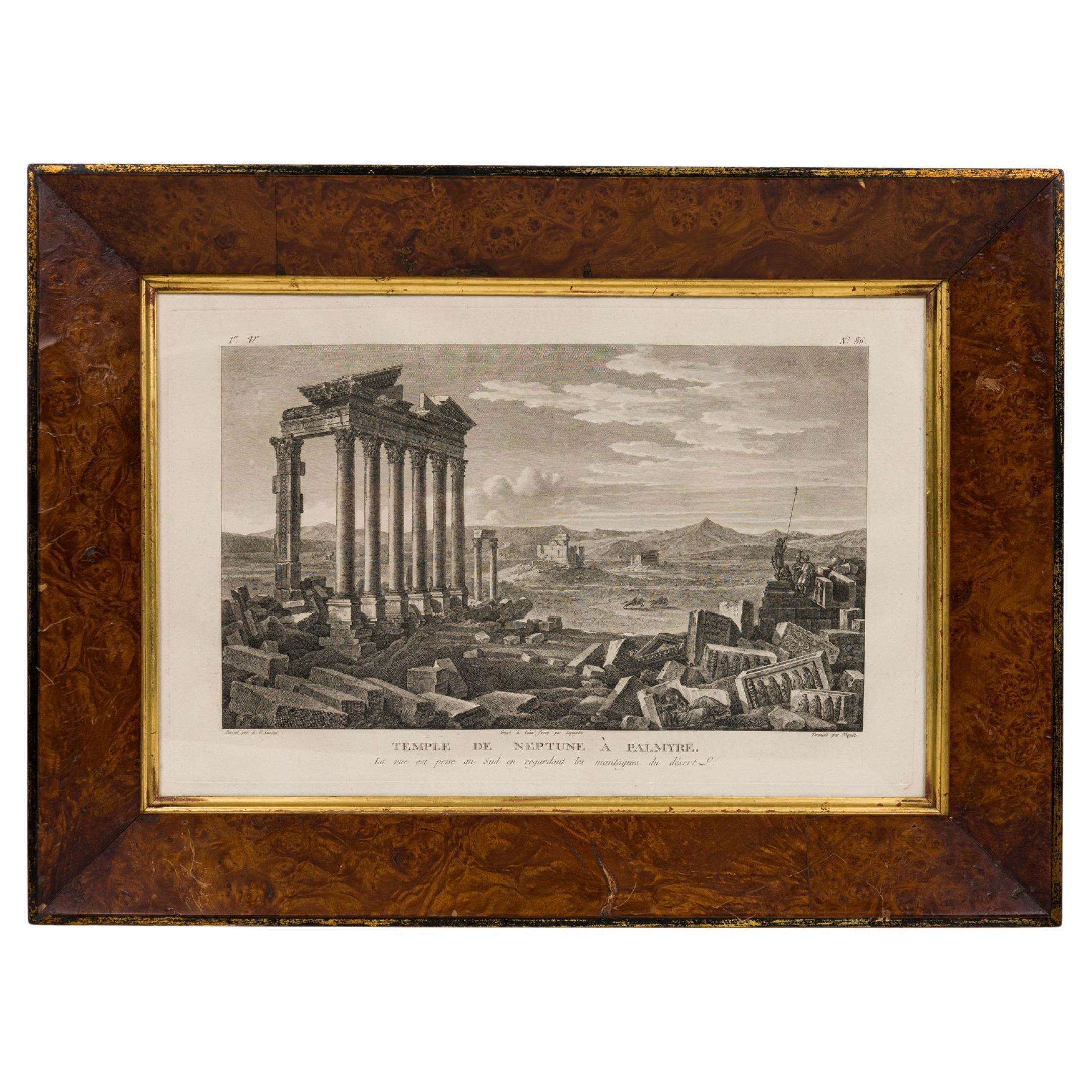 Framed Italian Neo-Classic Lithograph of Temple of Neptune, Signed For Sale