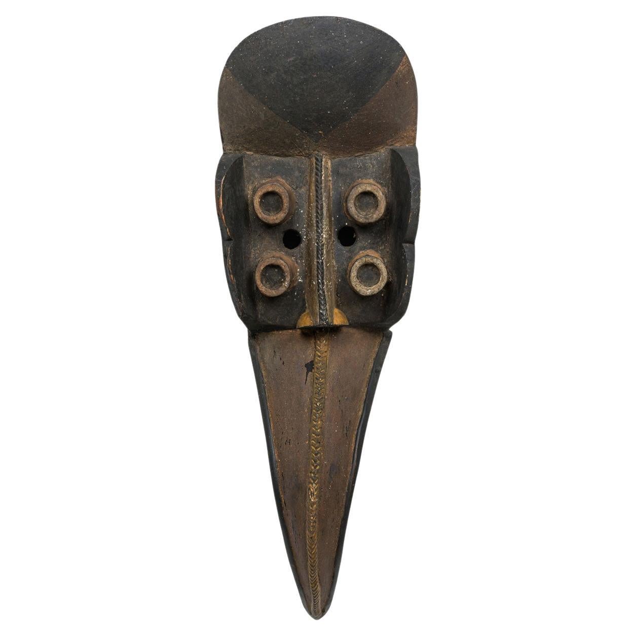 Hand Carved Painted Wood Mask Wall Plaque in Bird Form, 20th Century For Sale