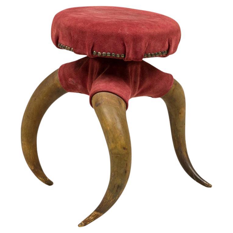 19th Century Rustic American Victorian Footstool with Steer Horn