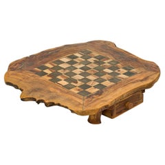 Rustic Adirondack Game Board Chest, Live Edge Wood, 19th Century
