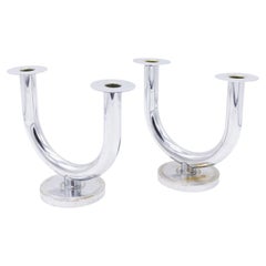 Art Deco Chrome Candelabras, Double Arm Holders, USA, 20th Century