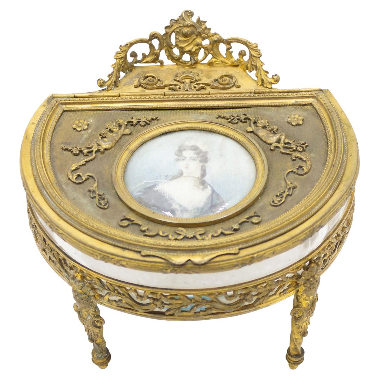 19th Century French Victorian Bronze Portrait Box with Glass Top For Sale