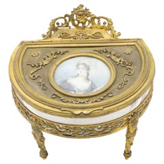 19th Century French Victorian Bronze Portrait Box with Glass Top