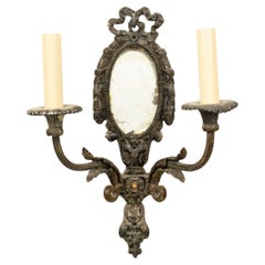 19th Century French Louis XVI Silver Plate Wall Sconce with Mirror