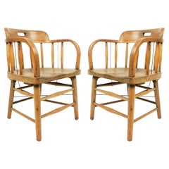 19th Century American Oak Captain's Style Armchair with Spindle Back