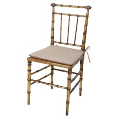Victorian Faux Bamboo Side Chair with Cane Seat and Gingham Cushion