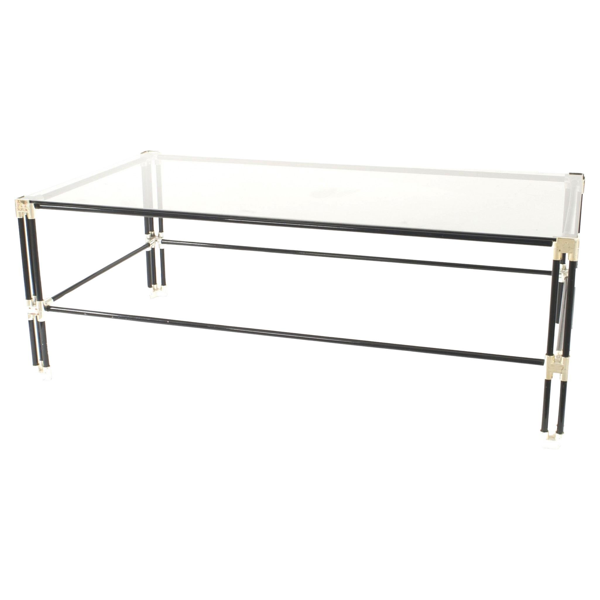Mid-Century American Coffee Table, Ebonized Metal & Glass Top