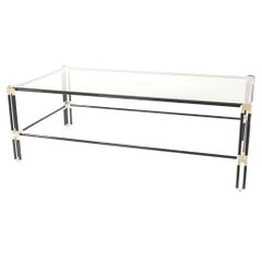 Mid-Century American Coffee Table, Ebonized Metal & Glass Top