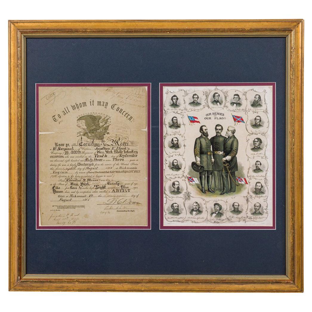 19th Century Military Discharge Certificate with Civil War Print