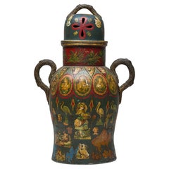 19th Century English Victorian Dark Green Painted Earthenware Urn